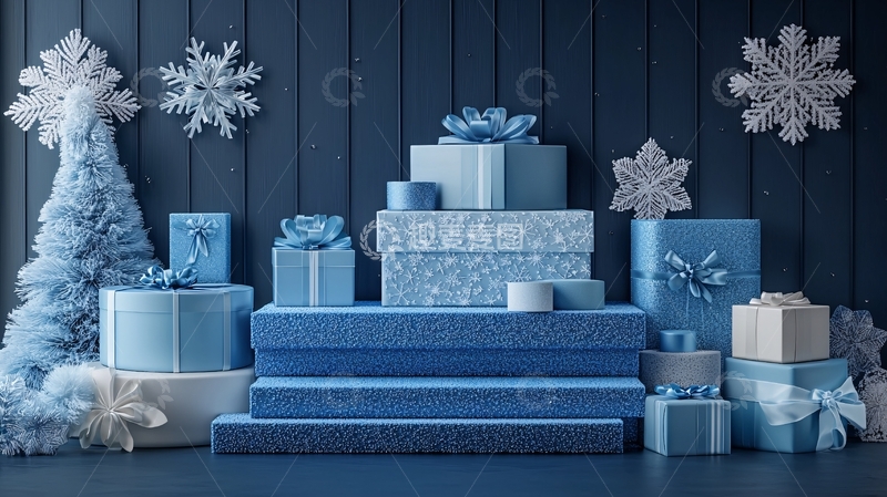 高清大图下载【趣麦麦图】蓝色系圣诞礼物堆叠