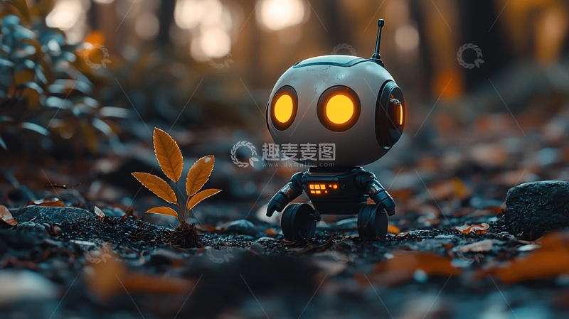高清大图下载【趣麦麦图】森林里的小机器人