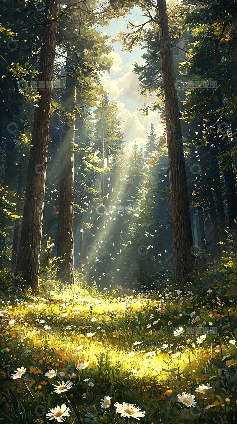 高清大图下载【趣麦麦图】阳光穿过森林的场景