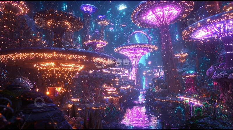 高清大图下载【趣麦麦图】梦幻发光蘑菇森林