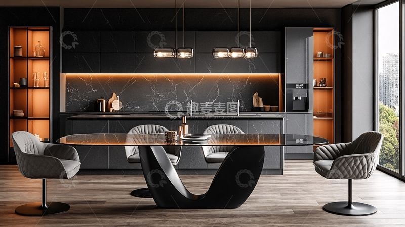 高清大图下载【趣麦麦图】现代极简风格厨房餐厅