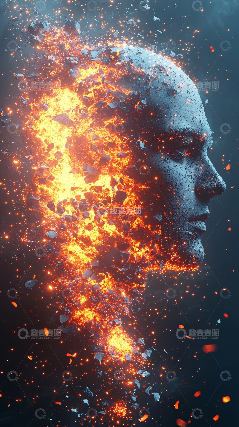 高清大图下载【趣麦麦图】燃烧的人头侧影