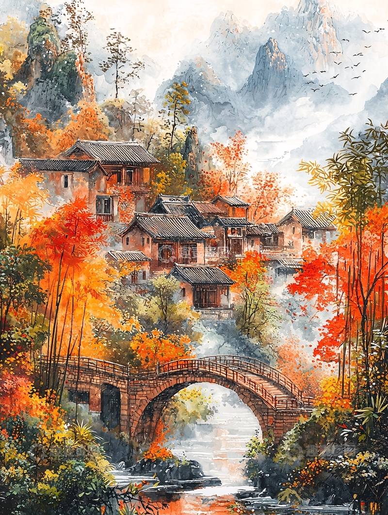 高清大图下载【趣麦麦图】秋色山村