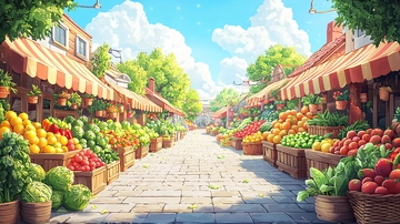 阳光下的水果集市街道