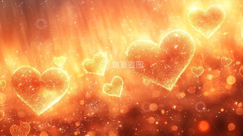 高清大图下载【趣麦麦图】闪耀的金色爱心背景