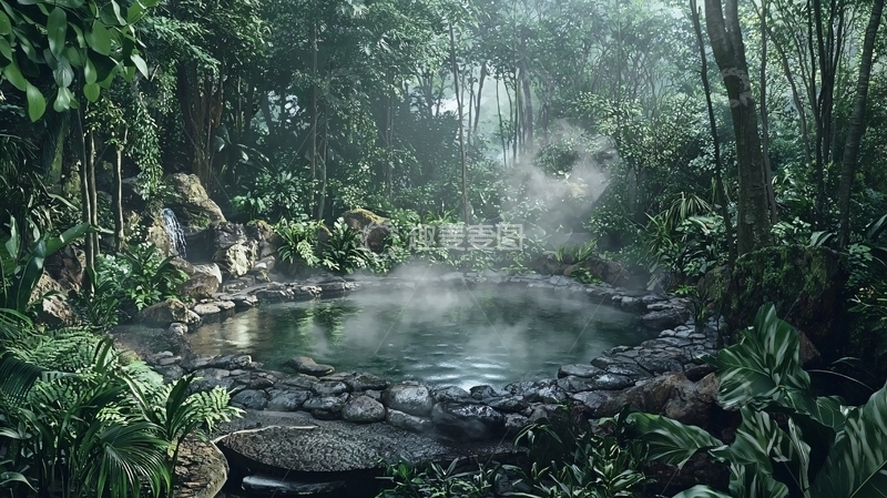 高清大图下载【趣麦麦图】热带雨林温泉