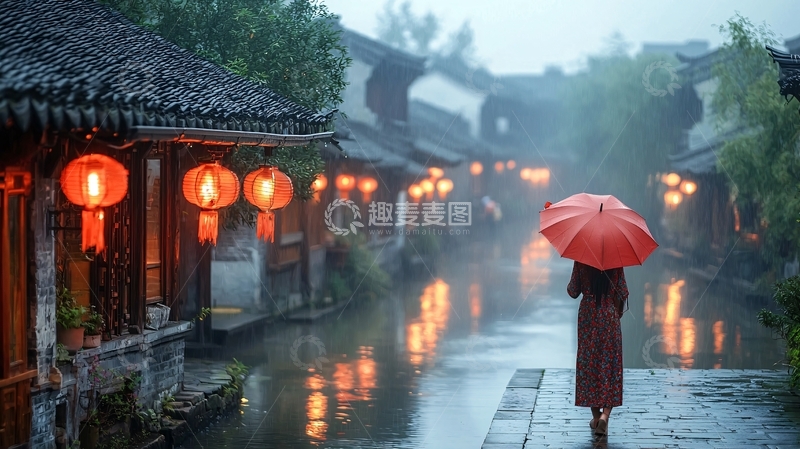 高清大图下载【趣麦麦图】雨中江南古镇