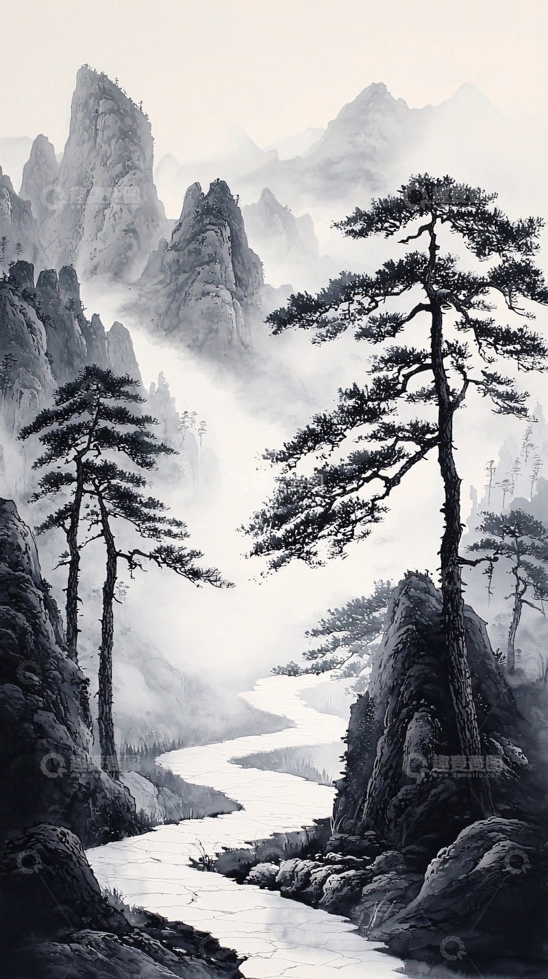 高清大图下载【趣麦麦图】水墨山水画202