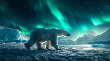 极光下的北极熊