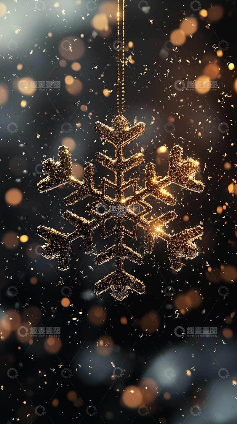 高清大图下载【趣麦麦图】金色雪花吊坠