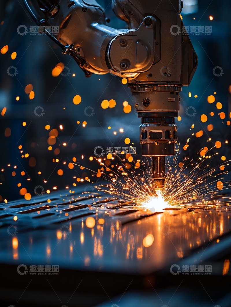 高清大图下载【趣麦麦图】工业机器人激光切割金属