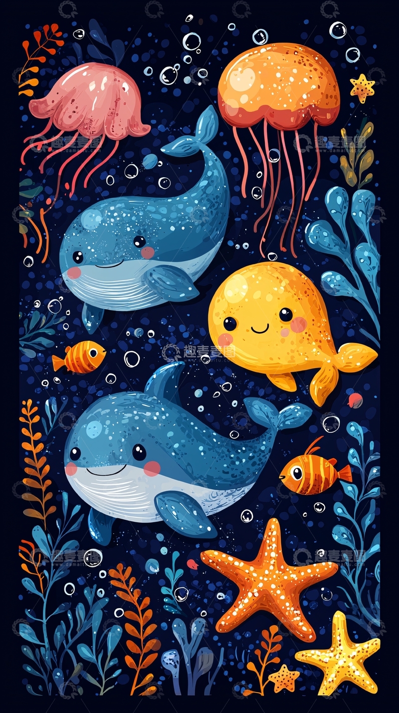 高清大图下载【趣麦麦图】卡通海洋生物