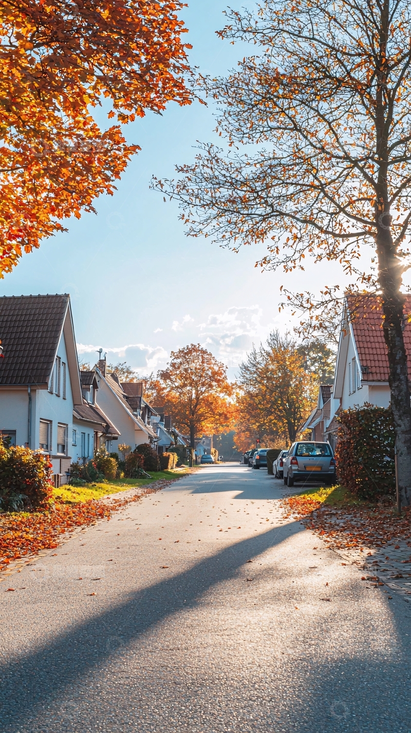 高清大图下载【趣麦麦图】秋日街道住宅区