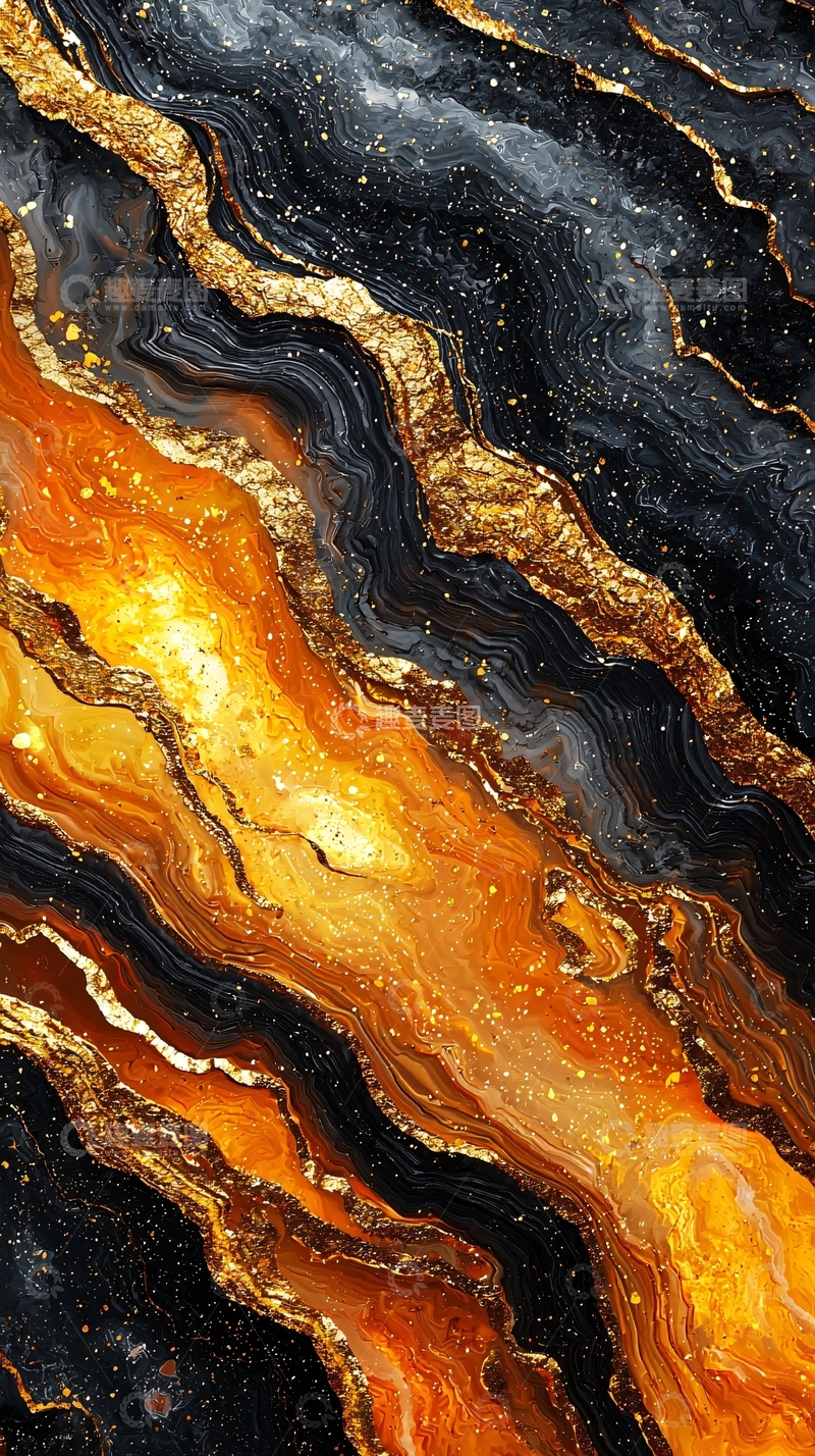 高清大图下载【趣麦麦图】黑金橙色交织的抽象纹理