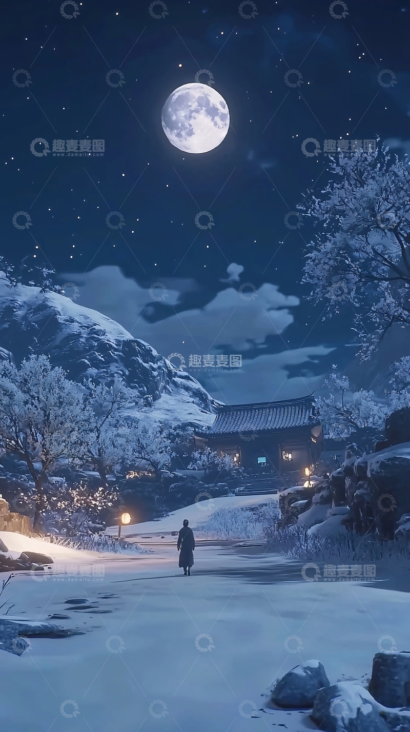高清大图下载【趣麦麦图】冬夜雪景