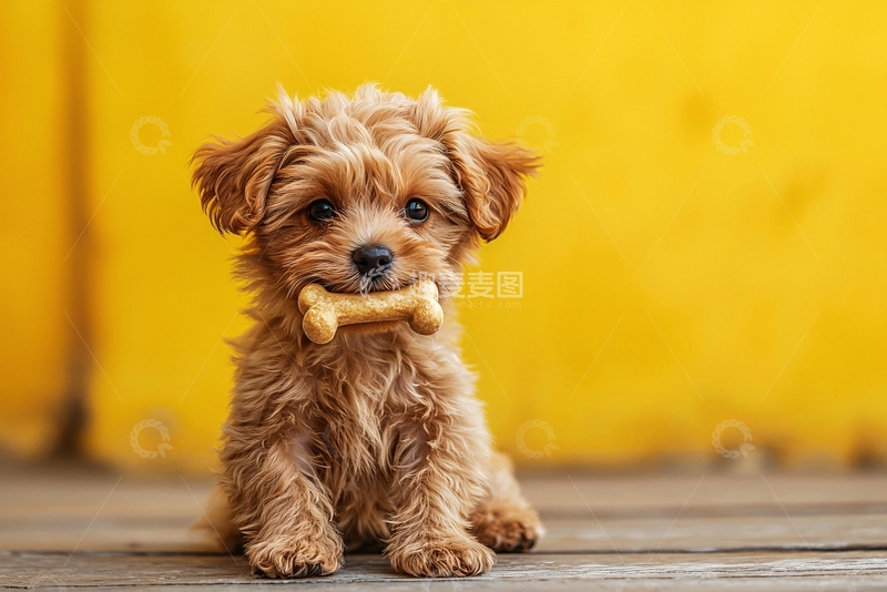 高清大图下载【趣麦麦图】可爱的小狗叼着狗饼干