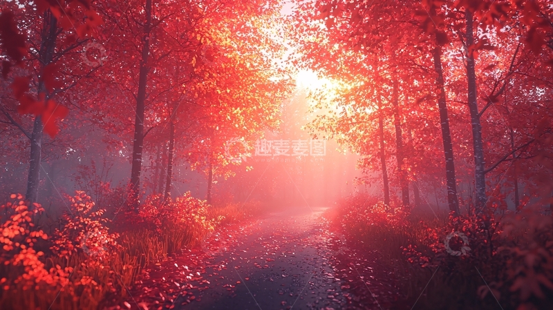 高清大图下载【趣麦麦图】红色森林小路