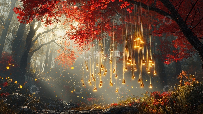 高清大图下载【趣麦麦图】红叶森林梦幻灯光