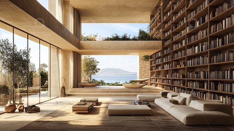 高清大图下载【趣麦麦图】极简现代海景别墅客厅