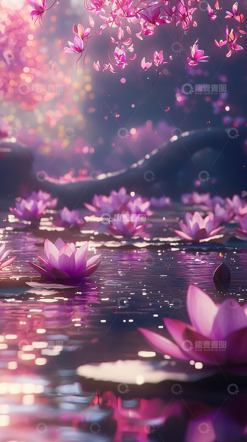 高清大图下载【趣麦麦图】梦幻粉色莲花池