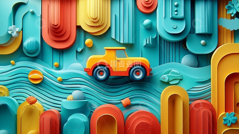 高清大图下载【趣麦麦图】色彩斑斓的立体纸雕汽车