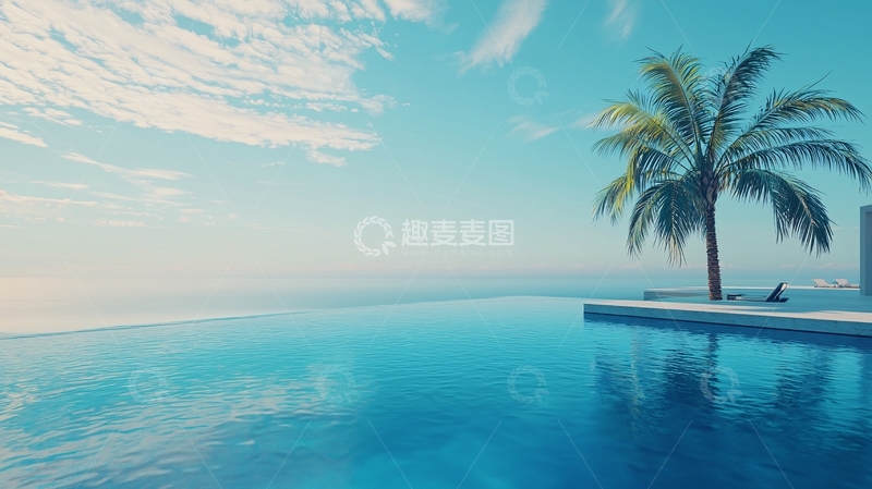 高清大图下载【趣麦麦图】海景无边泳池椰树