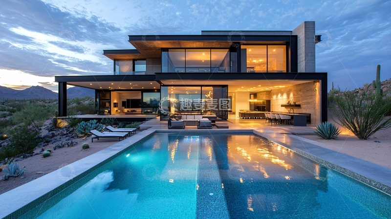 高清大图下载【趣麦麦图】现代风格别墅夜景