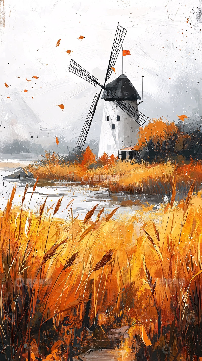 高清大图下载【趣麦麦图】秋日风车水景