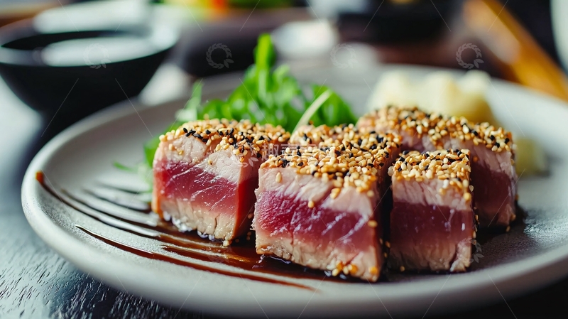 高清大图下载【趣麦麦图】香煎芝麻金枪鱼块