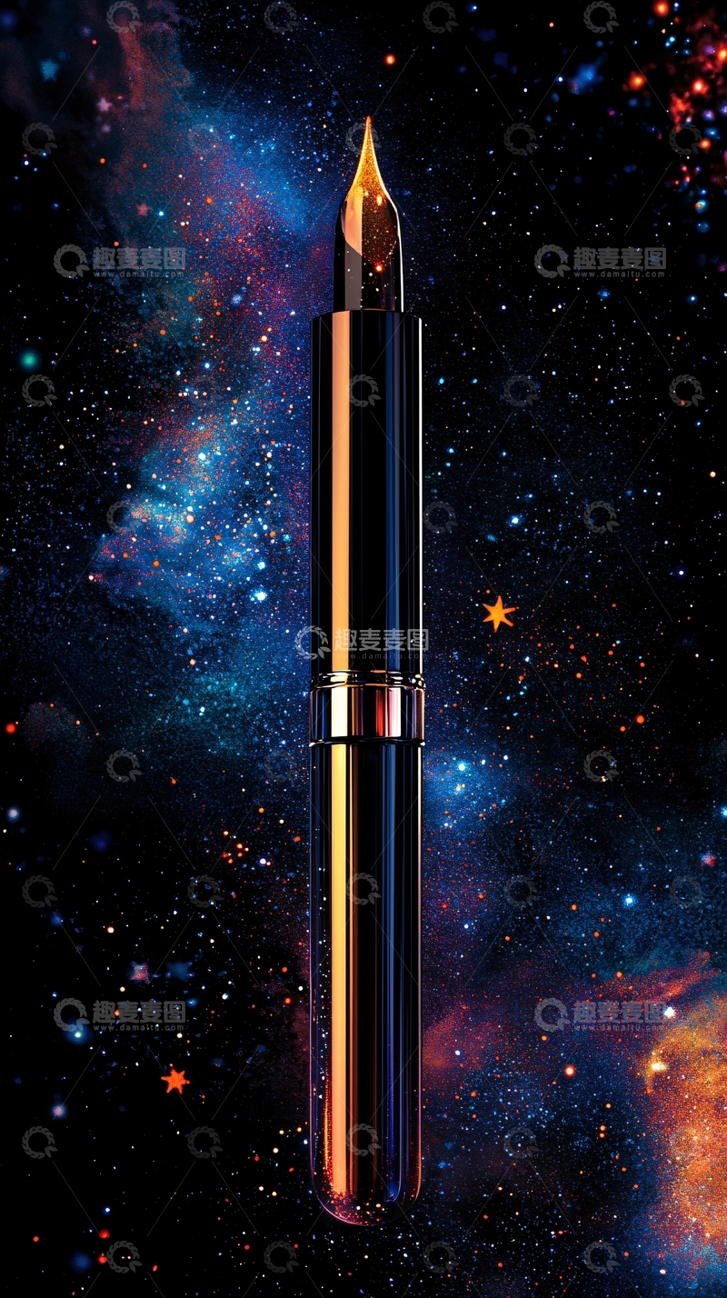高清大图下载【趣麦麦图】星空背景下的金色钢笔