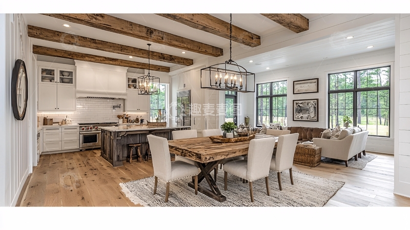 高清大图下载【趣麦麦图】现代乡村风格开放式厨房餐厅