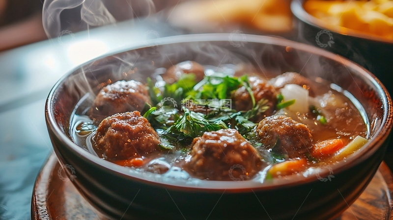 高清大图下载【趣麦麦图】热气腾腾的肉丸汤