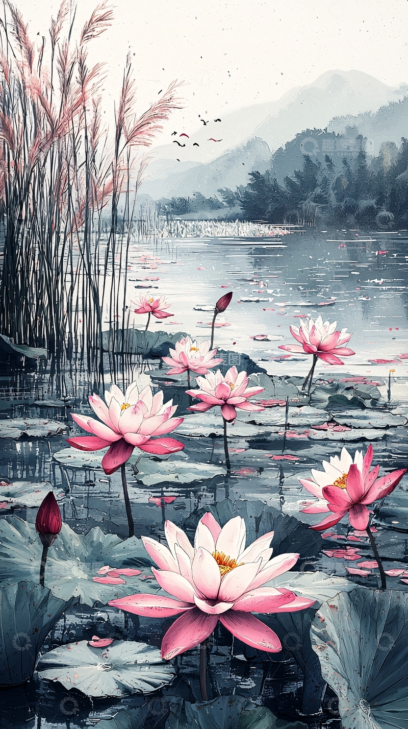 高清大图下载【趣麦麦图】粉色荷花水面
