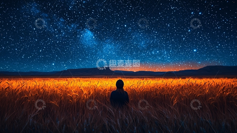 高清大图下载【趣麦麦图】星空下的麦田