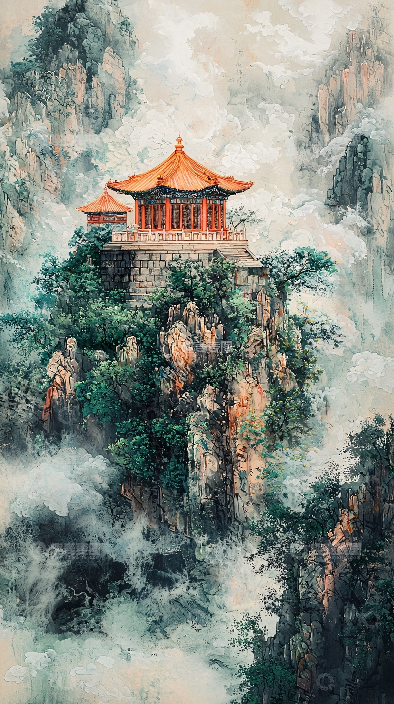 高清大图下载【趣麦麦图】山顶古建仙境图