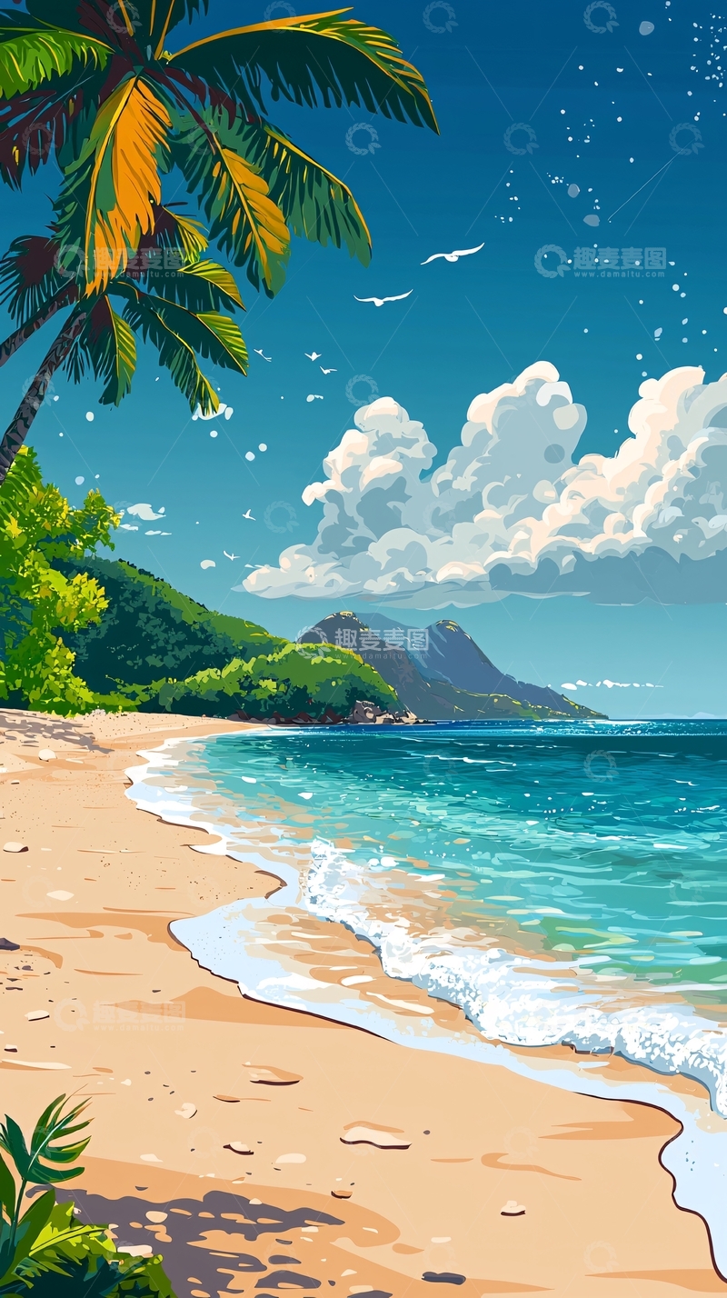 高清大图下载【趣麦麦图】热带海滩椰树风景图