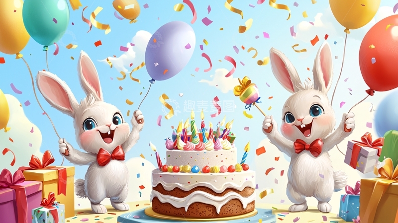 高清大图下载【趣麦麦图】卡通兔子生日派对
