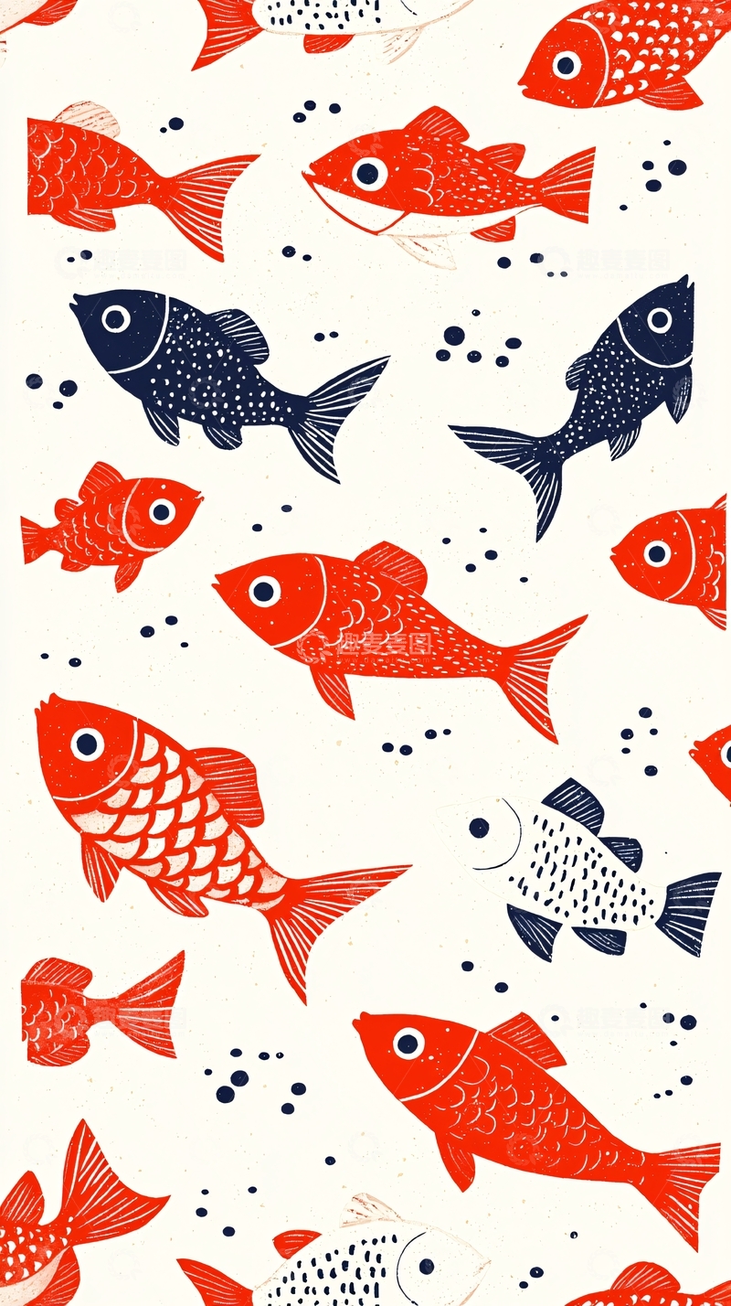 高清大图下载【趣麦麦图】红蓝小鱼图案