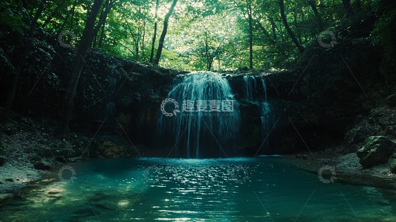 高清大图下载【趣麦麦图】丛林瀑布