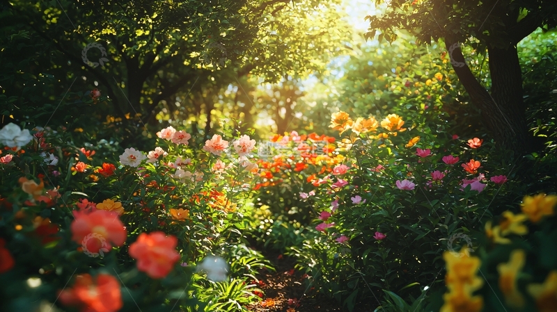 高清大图下载【趣麦麦图】阳光透过树林照射花田