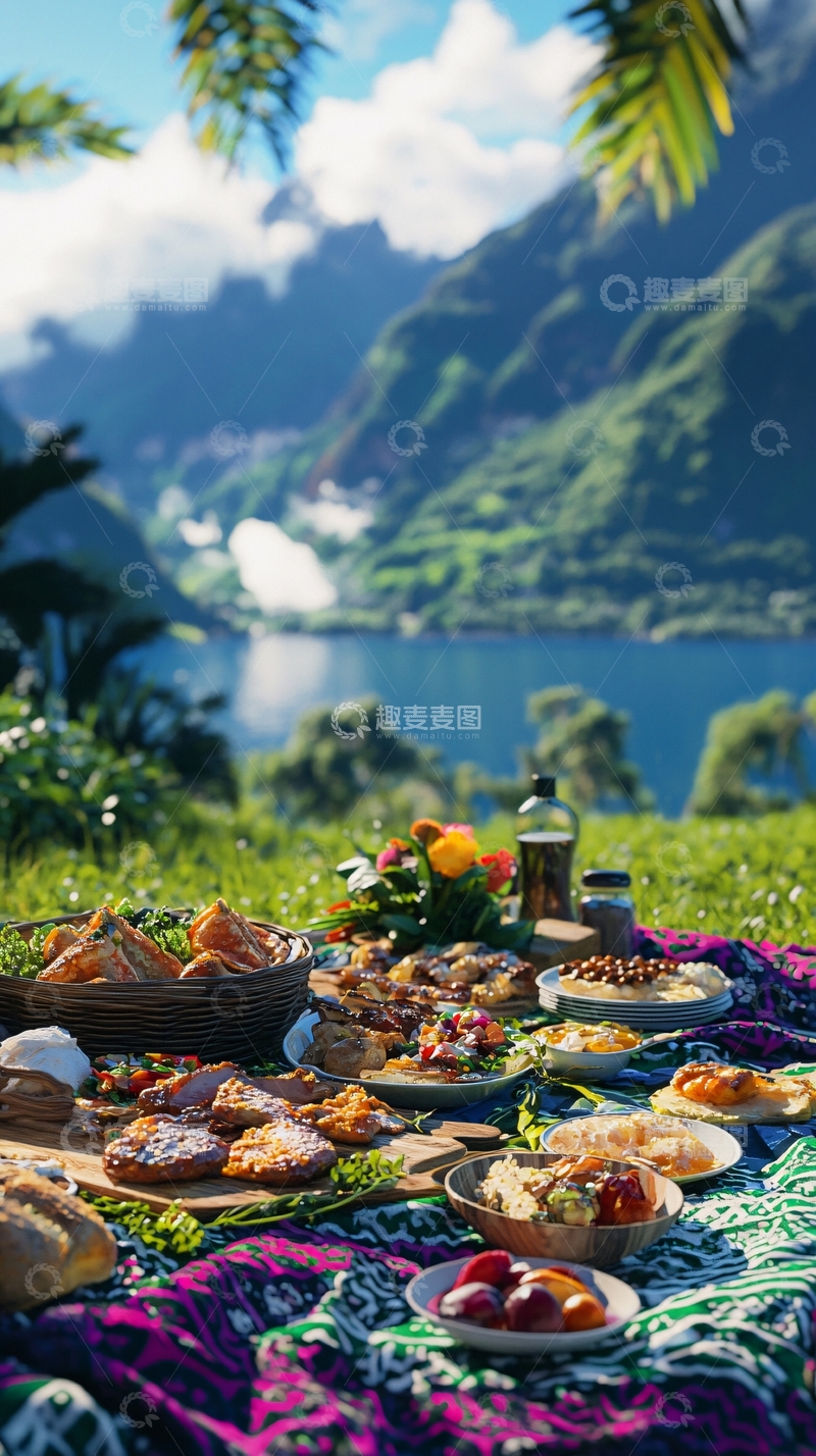 高清大图下载【趣麦麦图】山景野餐美食大餐