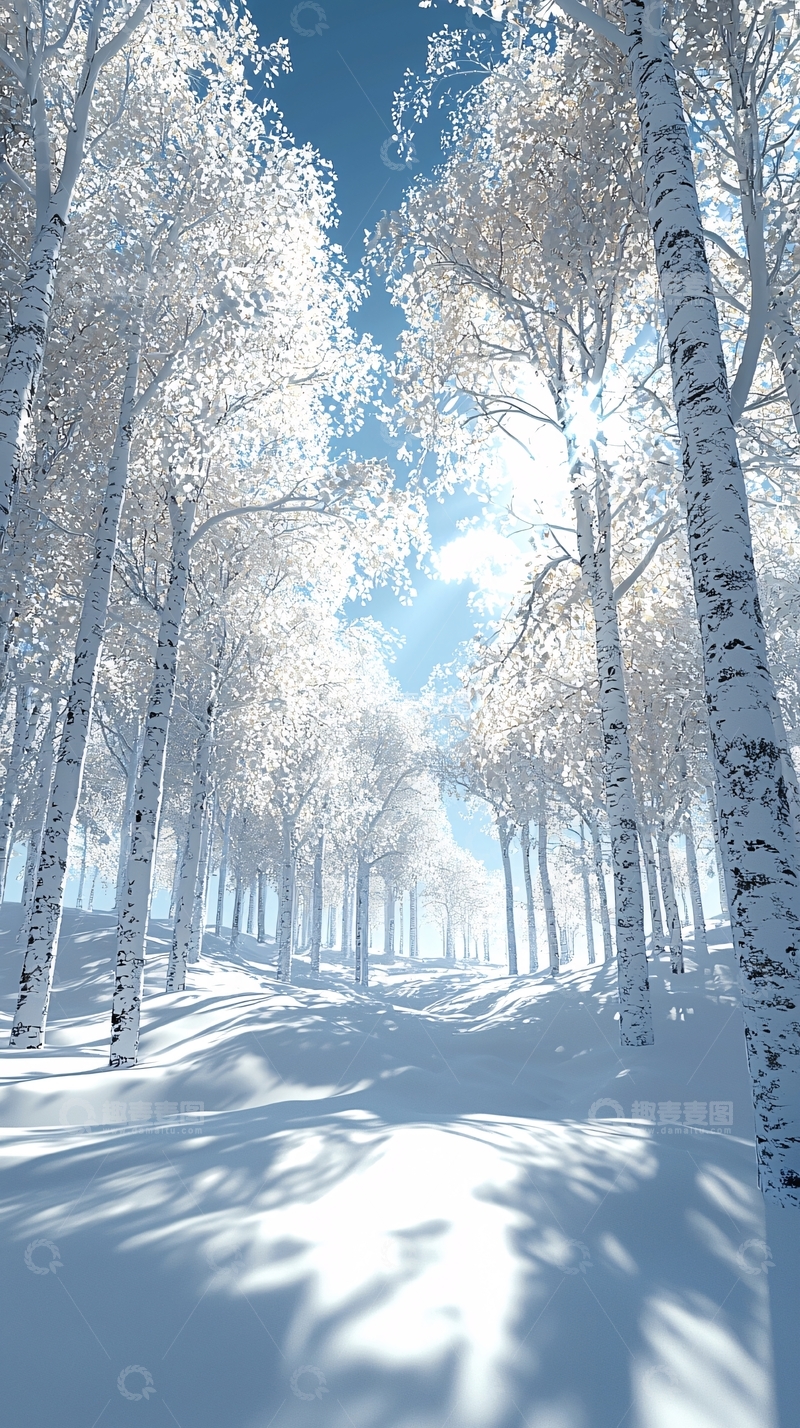 高清大图下载【趣麦麦图】白雪皑皑的桦树林