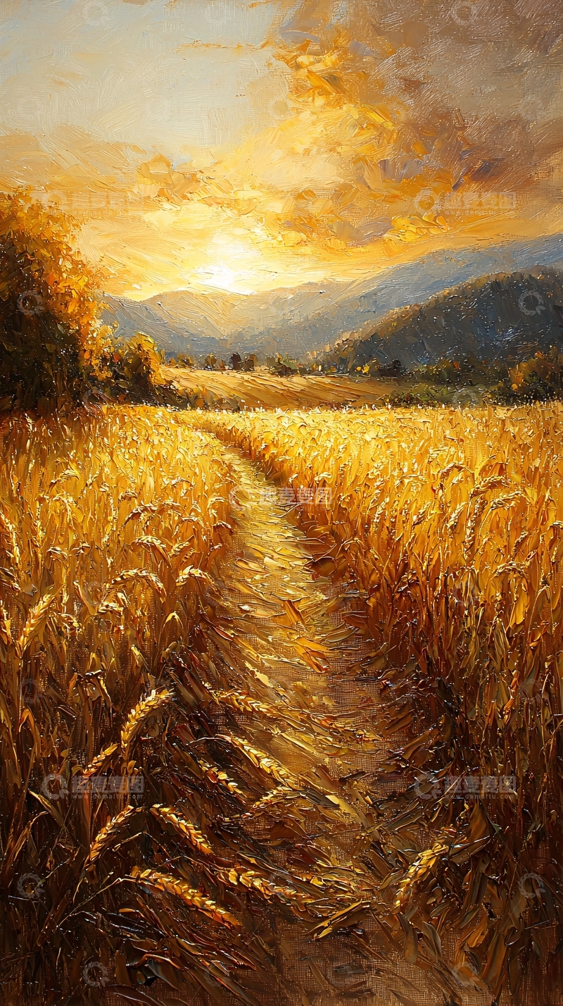 高清大图下载【趣麦麦图】金色麦田小路落日