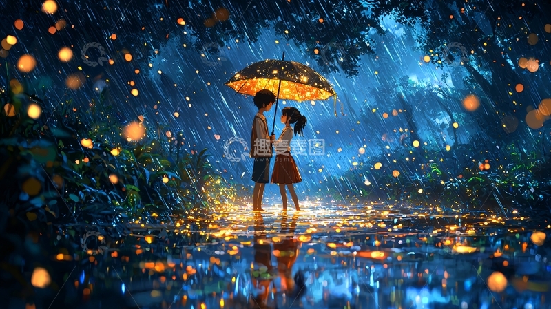 高清大图下载【趣麦麦图】雨中浪漫动漫情侣