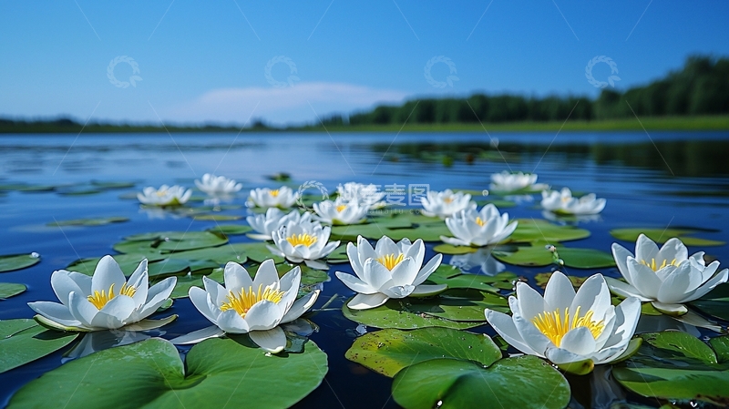 高清大图下载【趣麦麦图】水面上的白色睡莲