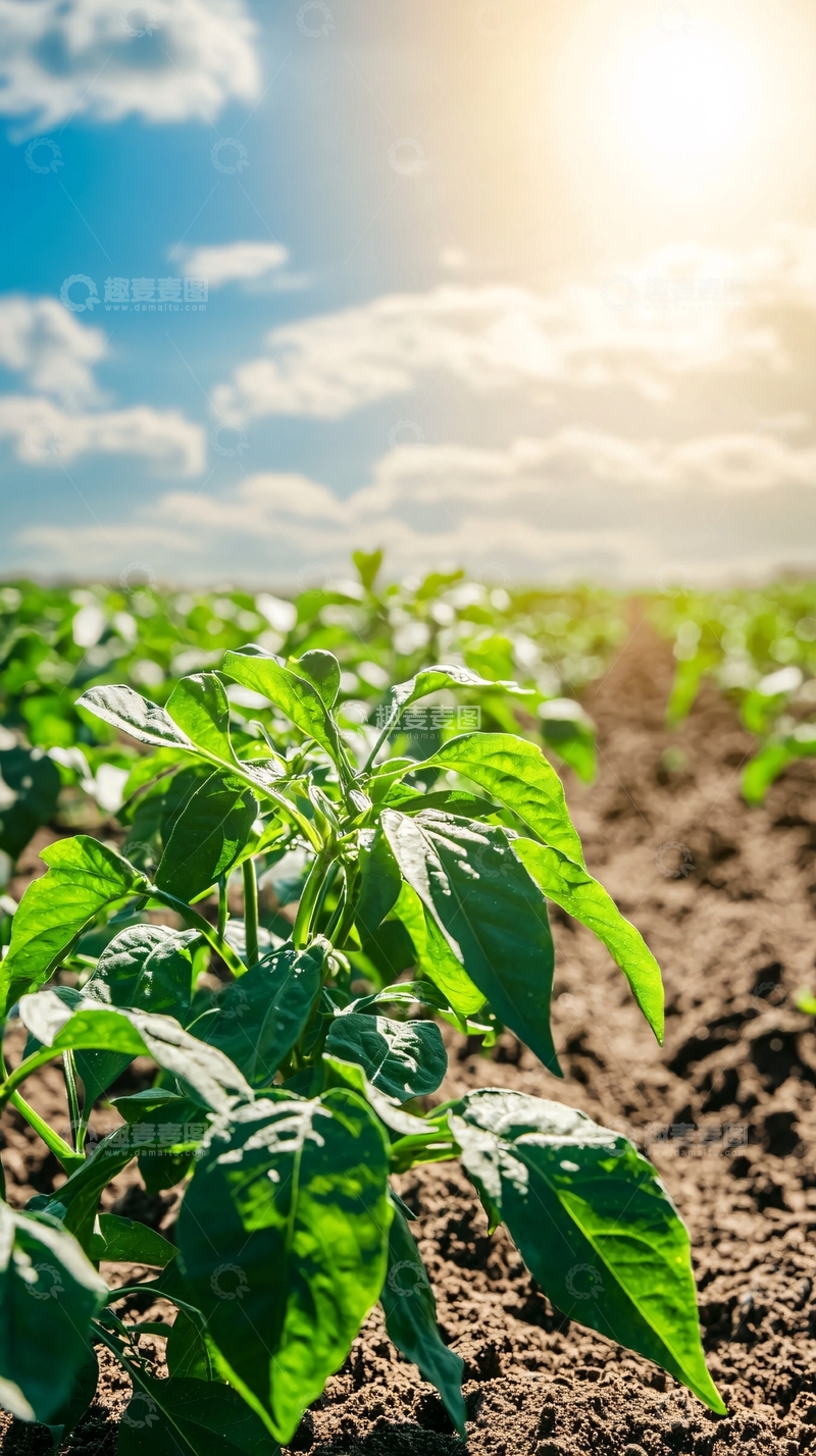 高清大图下载【趣麦麦图】阳光下绿油油的辣椒田