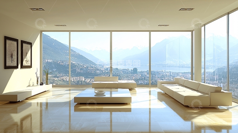 高清大图下载【趣麦麦图】极简风格现代客厅全景图