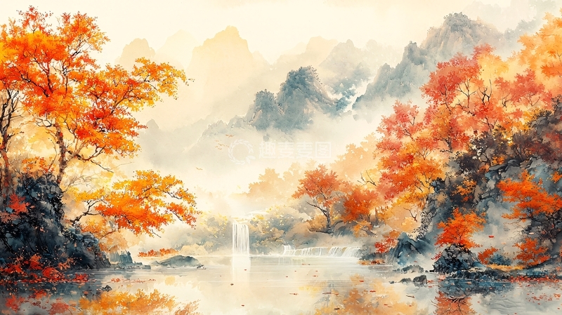 高清大图下载【趣麦麦图】水墨秋景山水画