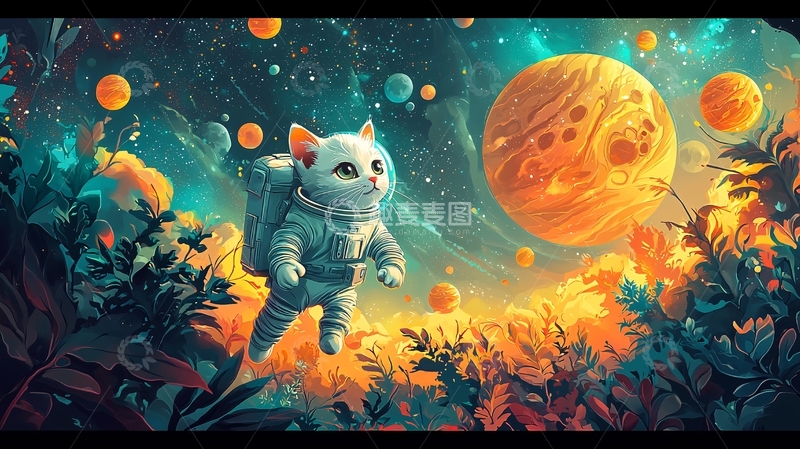 高清大图下载【趣麦麦图】太空猫宇航员