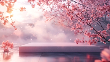 樱花树下粉色展台
